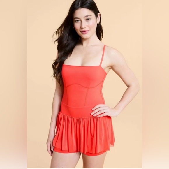 Blogilates Pants - NWT! Popflex Target X Blogilates Barre Active Romper Coral Orange/Red Size Med